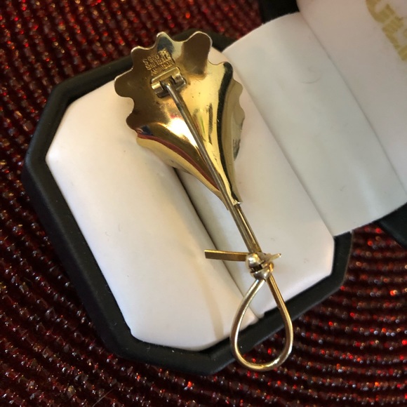 Gold Vermeil STERLING Guilloché ENAMEL ORCHID BROOCH by AKSEL HOLMSEN ~ NORWAY - Picture 2 of 5